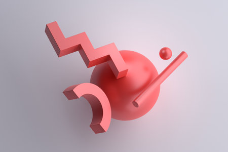Abstract 3d render, red minimalist geometric compositionの写真素材