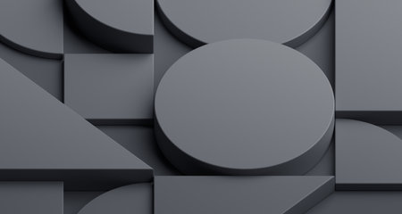 Abstract geometric composition, black background design, 3d renderの写真素材