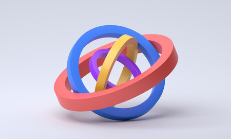 Abstract 3d render, geometric design with colorful ringsの写真素材