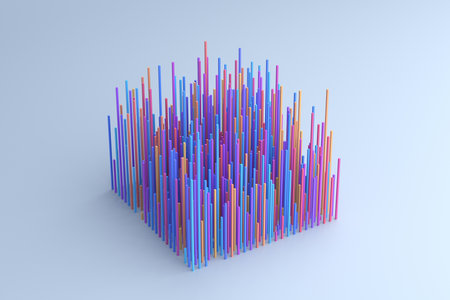 Abstract 3d render, geometric background design with colorful linesの写真素材