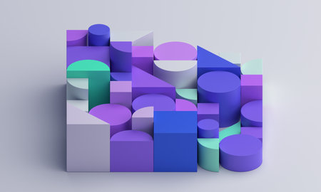 Abstract geometric composition, multicolored background design, 3d renderの写真素材