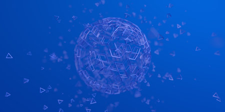 Geometric background design with blue abstract sphere, 3d renderの写真素材