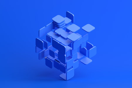 Abstract 3d render, blue geometric composition designの写真素材