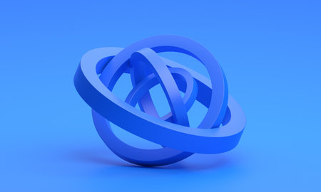 Abstract 3d render, geometric design with blue ringsの写真素材