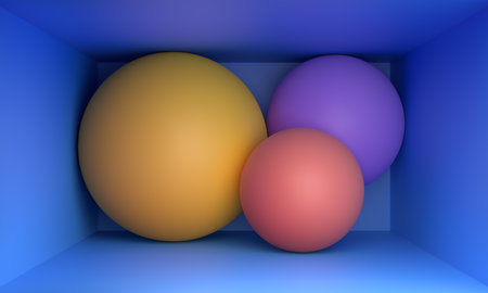 Abstract minimalist background design with colorful spheresの写真素材