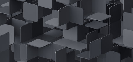 Abstract 3d render, black geometric background designの写真素材