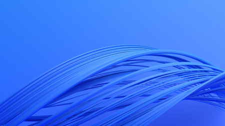 Abstract 3d render, blue background design with curved linesの写真素材