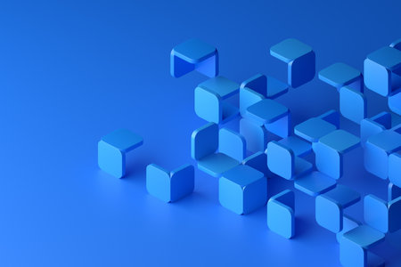 Abstract 3d render, blue geometric background designの写真素材
