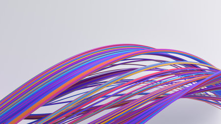 Abstract 3d render, background design with colorful curved linesの写真素材