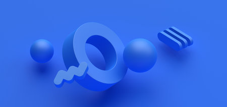 Abstract geometric composition, blue background design, 3d renderの写真素材