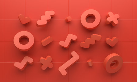 Abstract 3d render, design with red geometric shapesの写真素材