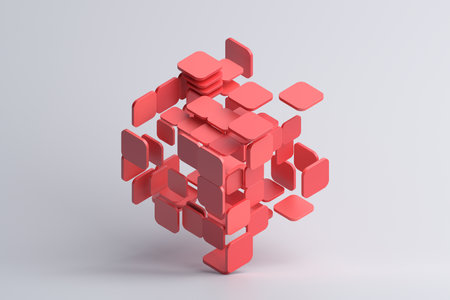 Abstract 3d render, red geometric composition designの写真素材