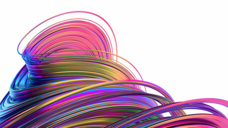 Abstract 3d render, iridescent shape with curved linesの写真素材
