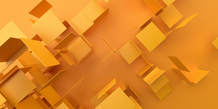 Abstract 3d render, yellow squares, geometric background designの写真素材