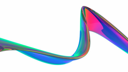 Abstract 3d render, iridescent wavy line, background designの写真素材