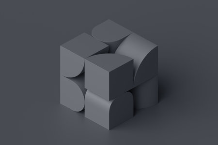 Abstract 3d render, black cube shape, geometric designの写真素材