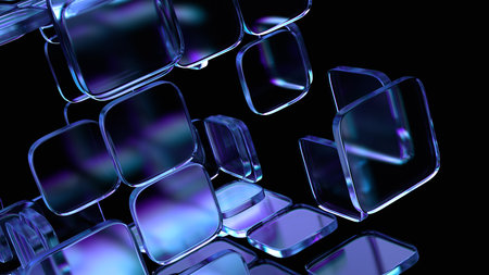 Dark background design, abstract geometric blocks, 3d renderの写真素材