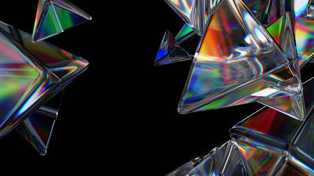 Dark background design, abstract glass shapes, 3d renderの写真素材