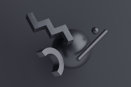 Abstract 3d render, black minimalist geometric compositionの写真素材