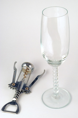 scene of the goblet for blame and corkscrew for opening of the bottlesの写真素材