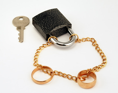 scene engagement ring  and lock with key の写真素材