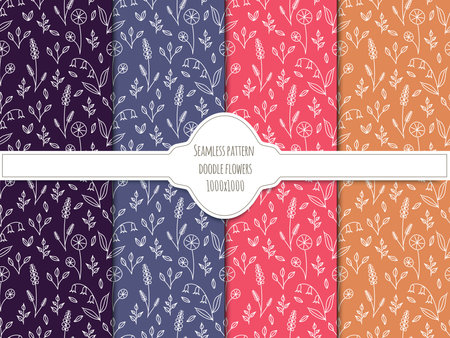 A set of seamless backgrounds with doodle flowers, vector grafic.のイラスト素材
