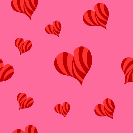 A set of seamless patterns for Valentine's Day with hearts, pink and red colors. vector graphicsのイラスト素材