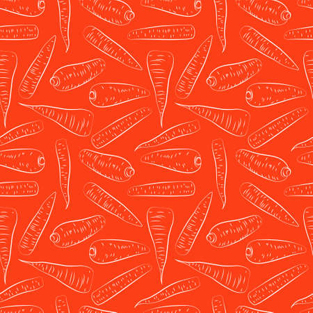 A set of seamless background with garden carrots. Line drawing and white outline. Lines have different widths. vector graphics, 1000x1000.のイラスト素材