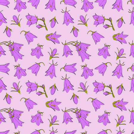 A set of seamless background with bellflowers. Vector graphics, 1000x1000.のイラスト素材