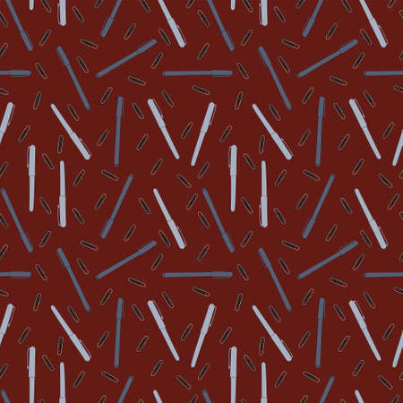 A set of seamless patterns of pencils and paper clips.のイラスト素材