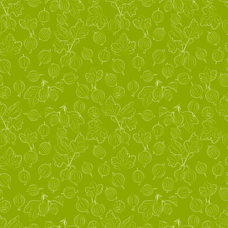 A set of seamless background withgooseberry. Line drawing and white contour on color backgrounds. Lines have different widths. vector graphics, 1000by1000.のイラスト素材