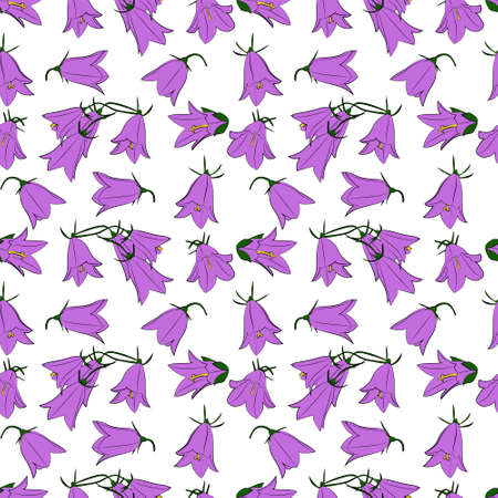 A set of seamless background with bellflowers. Vector graphics, 1000x1000. Ornament illustration.のイラスト素材