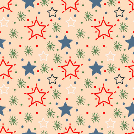 A set of vector seamless pattern with doodle stars. Hand drawn vector doodles.のイラスト素材