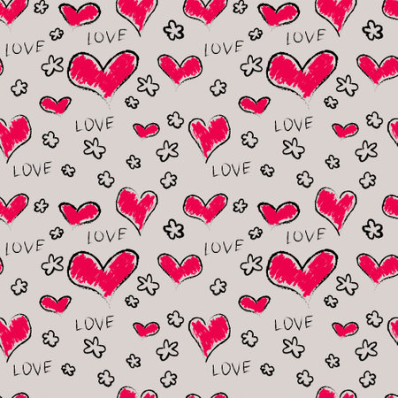 A set of seamless patterns for Valentine s Day. 1000 by 1000 pixels with hearts. Vector graphicsのイラスト素材