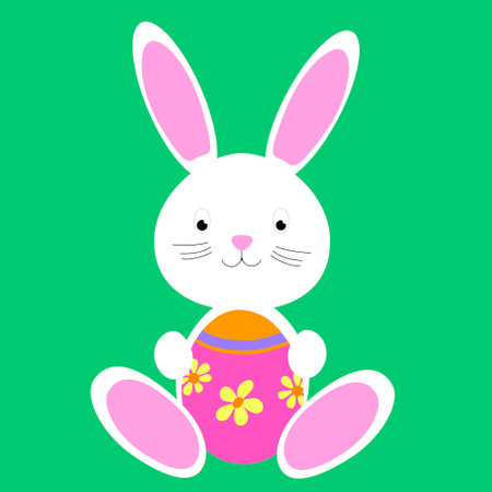 An Easter cute bunny holds an egg. vector graphics. EPS10のイラスト素材
