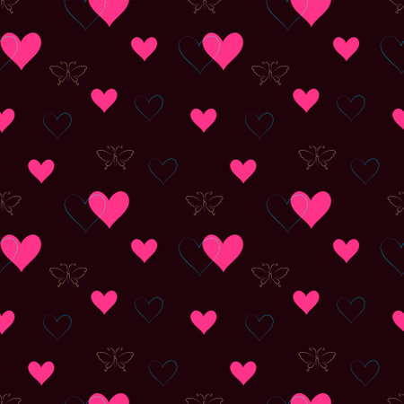A set of seamless patterns for Valentine s Day. 1000 by 1000 pixels with hearts and butterflies. Vector graphicsのイラスト素材