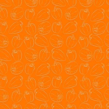 A set of seamless patterns of sweet peppers. Line drawing. linear, outline only 1000x1000, vector graphics.のイラスト素材