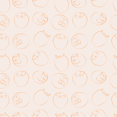 A set of seamless pattern with persimmons. Line drawing. linear, outline only 1000x1000, vector...