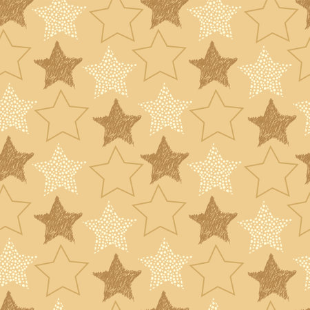 A set of vector seamless pattern with doodle stars. Hand drawn vector doodles.のイラスト素材