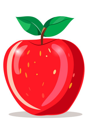 Summer fruits for healthy lifestyle. Red apple fruit with leaves. Vector illustration cartoon flat icon isolated on white.のイラスト素材