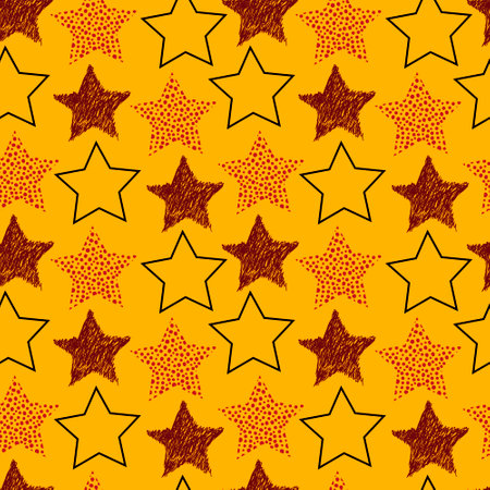 Vector seamless pattern with with doodle stars. Hand drawn vector doodles.のイラスト素材