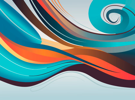 Abstract background with waves and curls of blue and orange.のイラスト素材