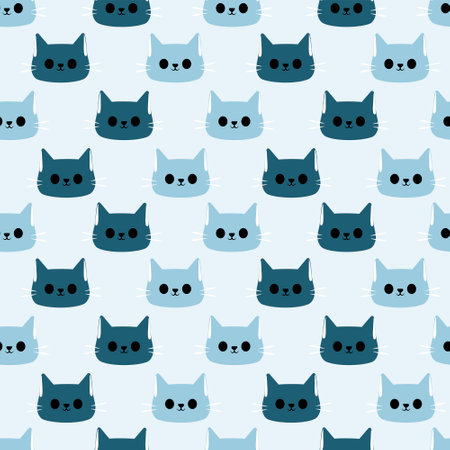 A set of seamless backgrounds, stylized cat heads in two colors, inversion. Vector Graphicsのイラスト素材
