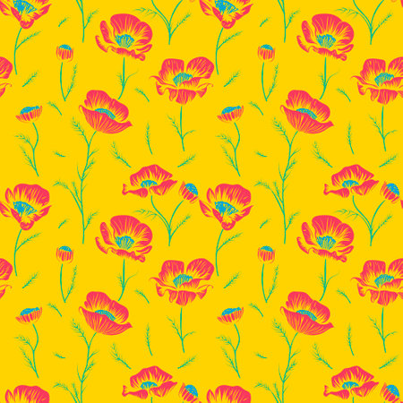 Seamless pattern in the form of a poppy flower leaves and stem. Vector illustrationのイラスト素材