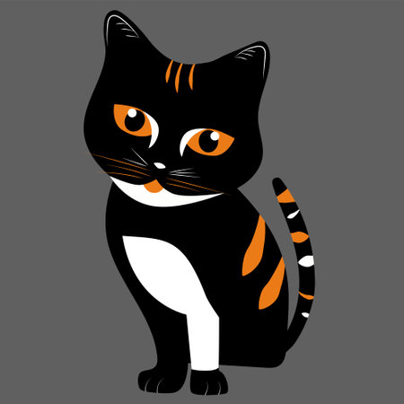 Tricolor stylized cat is sitting, vector graphicsのイラスト素材