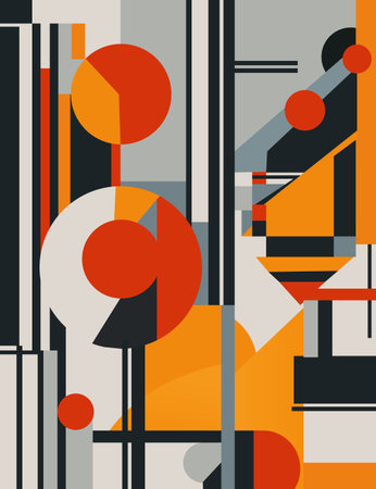 Abstract background with different geometric shapes of different colors, such as gray and orange, balls squares lines. Vector graphcのイラスト素材