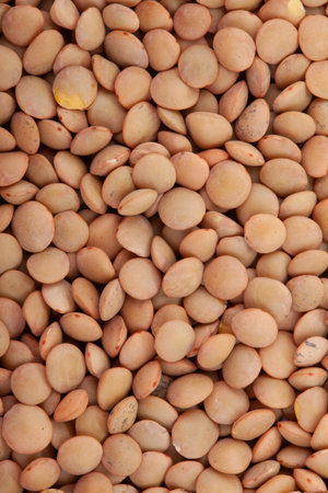 Red lentils. Top view, full frame photo.