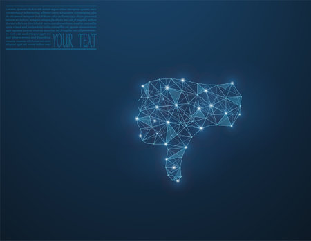 An image of the thumb pointing down from the grid. Thumb down illustration on a dark blue background.のイラスト素材