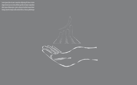 Business graph up on hand, income growth. The return on the investment chart increases. Growth chart on a hand on a gray background. Vision of sustainable financial growth. Vectorのイラスト素材