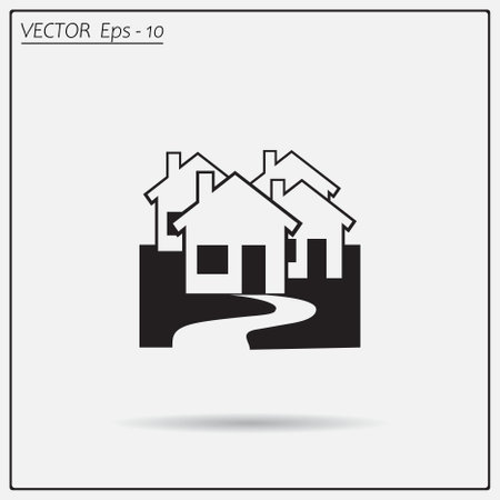 Vector illustration with group of cottages.のイラスト素材